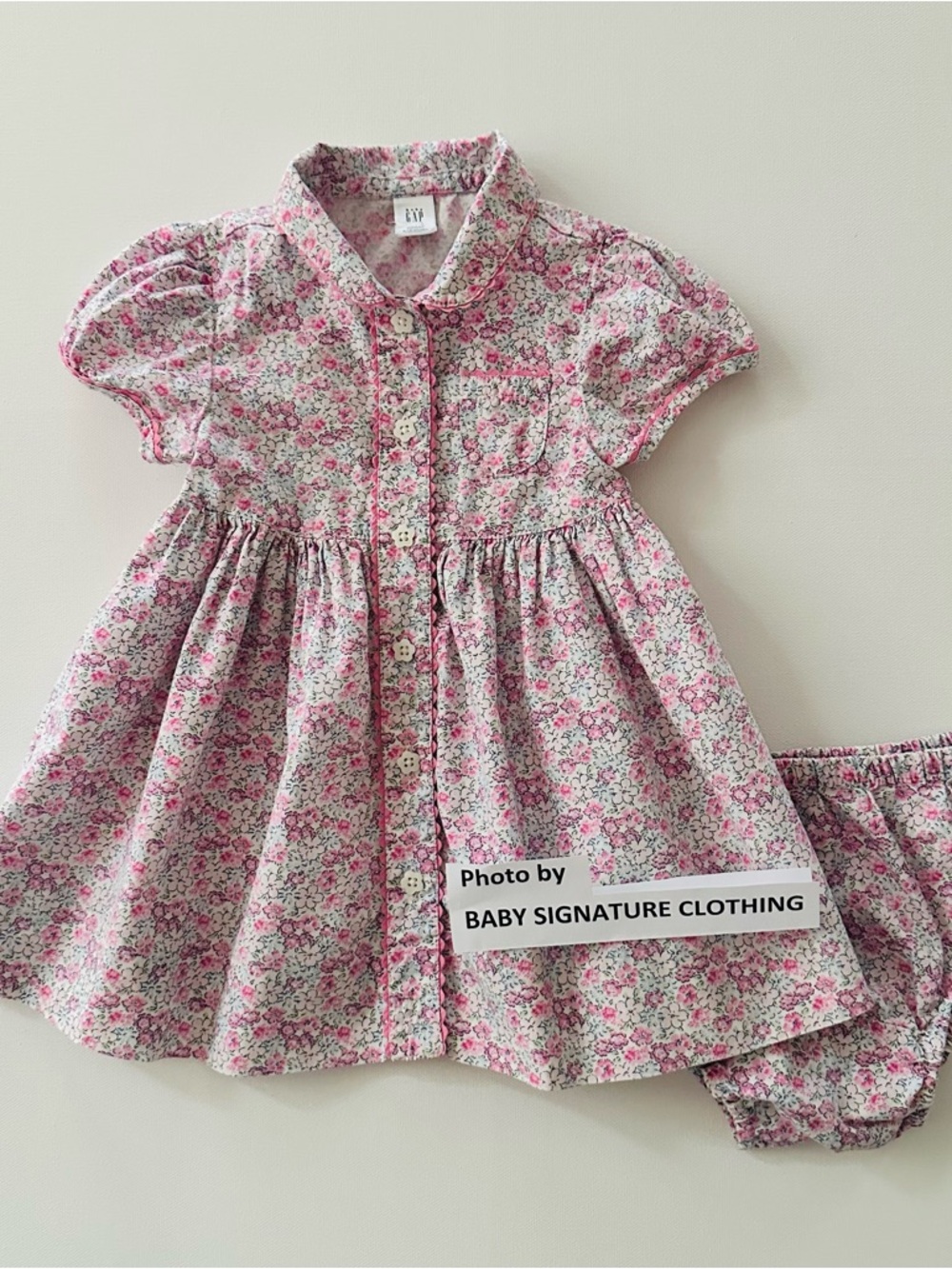 GAP 6-12 Months Baby Girl Pink Floral Button-Front Dress Spring Summer